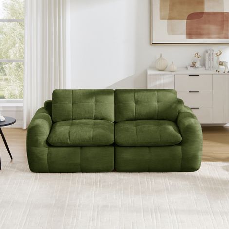 Canapé modulable 2 places, capitonnage carré, mousse haute densité 32D, chenille, assise profonde, style minimaliste, livré monté, idéal pour appartement, salon et chambre, vert (1/5)