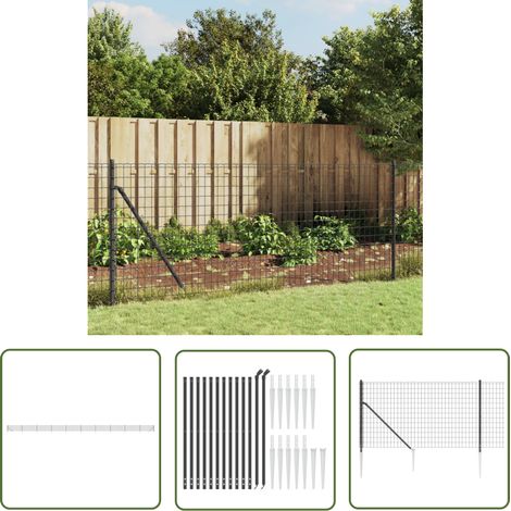 The Living Store Clôture en treillis métallique et ancrage anthracite 1x25 m - Clôture Métal - Clôture Jardin - Clôture Rigide - Clôture Anthracite - Clôture Sécurité (1/5)