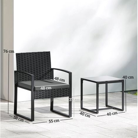 Set de jardín bistrot de 3 piezas con 2 sillones, mesa y cojines extraíbles gris oscuro DESVIAE (1/3)