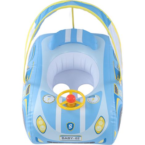 Bébé bouée gonflable forme voiture avec klaxon et pare-soleil pour tout-petits 1 à 4 ans, bleu (1/5)