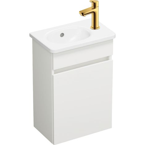 Pack de lavabo suspendido BURGBAD Joline blanco mate + grifo para lavabo de agua fría Duravit Wave dorado pulido