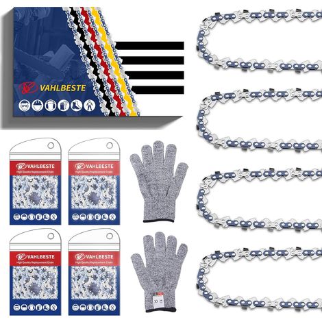 Lot de 4 Chaîne Tronçonneuse 3/8"LP 46 maillons 1,1 mm, Chaine Tronconneuse pour Guide 30 cm, Avec Boucle & Gants, Compatibles avec ES2A,UC3041A,DUC302,DUC303, PS2, AS3630 - 30cm 46TG 1,1mm (1/5)