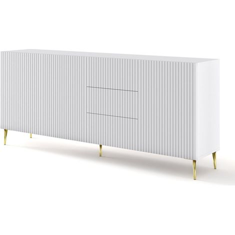 Commode de rangement Meuble universel Blanc Mat 200x42x87 RAVI B FILET 2D3S Pied or (1/3)