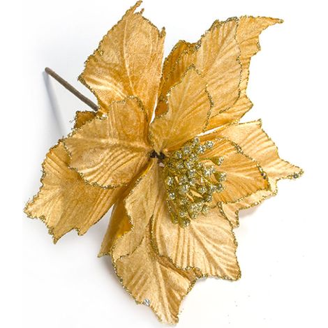 Künstlicher Weihnachtsstern mit Glitzer, Baumschmuck für die Feiertage, F-Stil, gelbe Staubgefäße (1/5)
