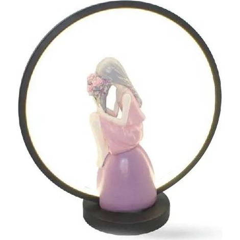 TrAdE Shop Traesio - Lampada Led Tavolo Decorativa Ricaricabile Usb Donna Con Fiori In Poliresina 9014899 - (1/2)