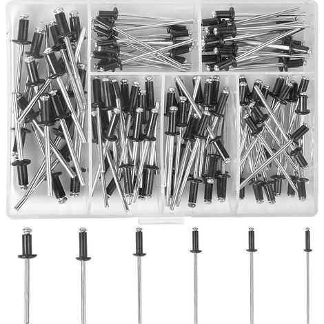 120pcs Blind Rivets, Aluminum Blind Rivets, Black Blind Rivet Kit, Metal Rivets with Furniture Case for Electric Hand Riveter Guns, M2.4/M3.0/M3.2 (1/5)