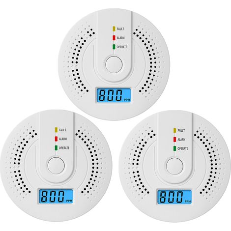 Détecteur de monoxyde de carbone 3pcs avec écran LCD, alarme sonore 85dB et voyant LED, capteur électrochimique UL2034, portable pour maison (1/5)