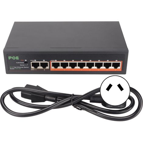Switch PoE 8 ports 10/100 Mbps 90 W RJ45 avec indicateur LED adaptatif, boîtier en alliage d'aluminium et prise AU (1/5)