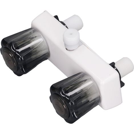 Robinet de Douche pour Camping-Car à 2 Boutons - Blanc Van et Poignées Marron - Mélangeur et Vanne de Dérivation (1/5)