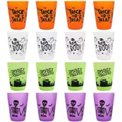 16 gobelets à boire sur le thème d'Halloween, verres à jus et à cocktails en plastique à motifs de crânes, parfaits pour les fêtes d'Halloween et la décoration de table à la maison. (1/5)