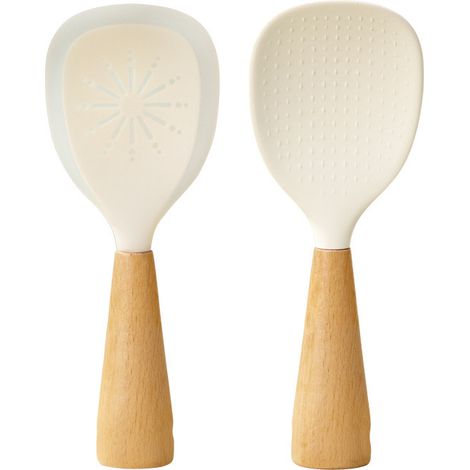 Cuillère à riz en silicone, 2 cuillères à riz debout, pelle à riz antiadhésive, cuillère à riz avec manche en bois, cuillère à riz pour la cuisine (1/3)