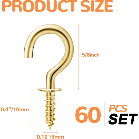 Lot de 60 Crochet à visser, Acier plaqué cuivre, 16 mm, Plante suspendue, Luminaire jardin, Intérieur Extérieur (1/5)