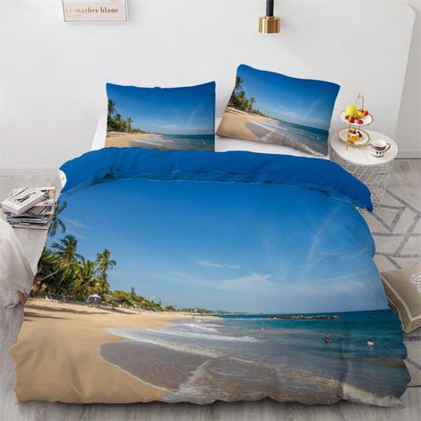 Bettwäsche-Set 200x200 cm Strandmotiv 3D Mikrofaser 3-teilig mit Reißverschluss