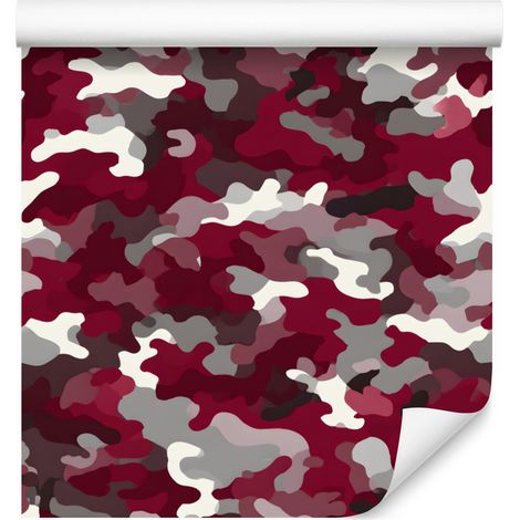 Papier peint camouflage militaire rose et bordeaux pour salon et chambre 50x1000 cm (1/5)