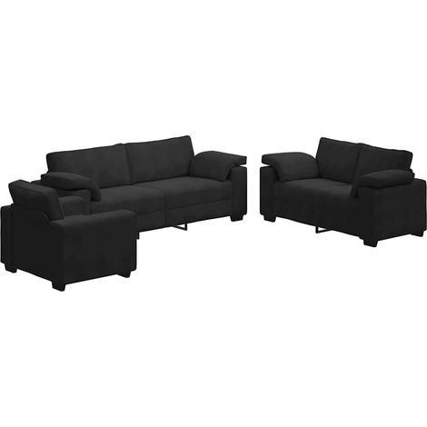 Ensemble de Canapé Sofas 3 pcs avec coussins Noir Velours (1/5)