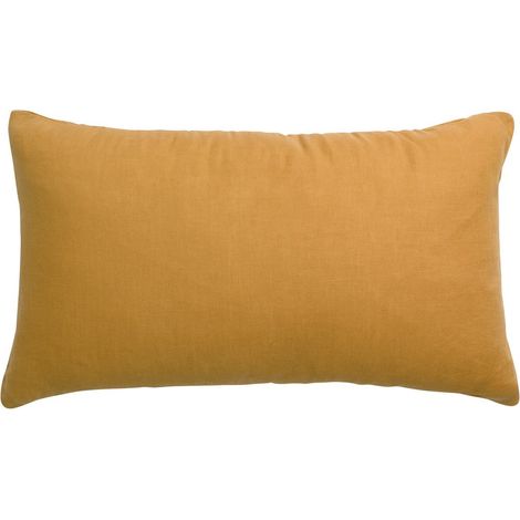 Coussin Rectangulaire Décoratif Uni Face 100% Lin et Dos 100% Coton Ocre 30 x 50 cm - PANGIVO (1/3)