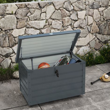 Garten-Aufbewahrungsbox 100x62x65 cm dunkelgrau aus Stahl mit Rollen und abschließbarem Deckel (1/5)