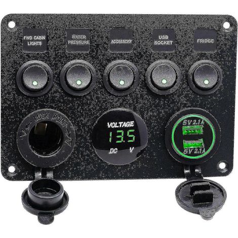 Boîtier de fusibles en ligne 5 voies 12 V/24 V, panneau d'interrupteurs LED, double port USB pour voiture, bateau, camion, camping-car (1/5)