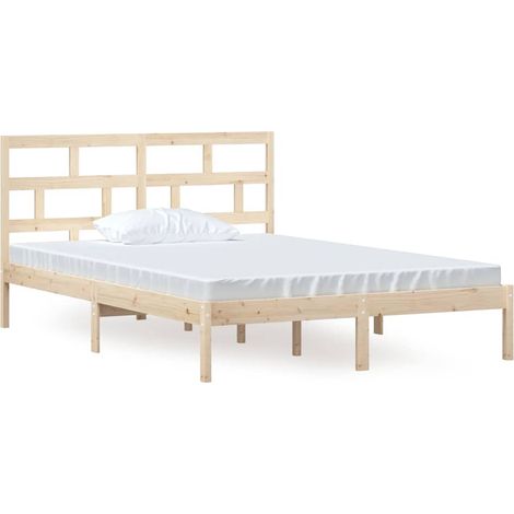 Lit Double, Lit Contemporain, Cadre de Lit bois massif 140x200 cm q5454 (1/5)