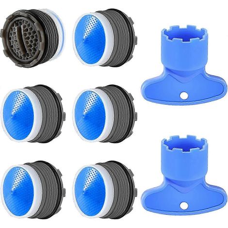 Lot de 6 robinets M18.5 à économie d'eau pour cuisine et salle de bain, robinet d'évier en plastique à économie d'eau avec 2 clés, bleu. (1/5)