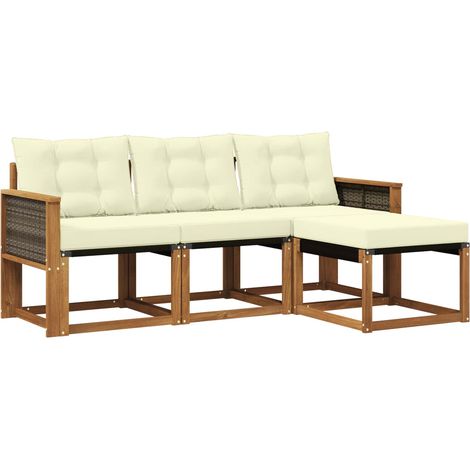 Outdoor Sofa Set with Cushion 4 pcs Natural and Cream vidaXL