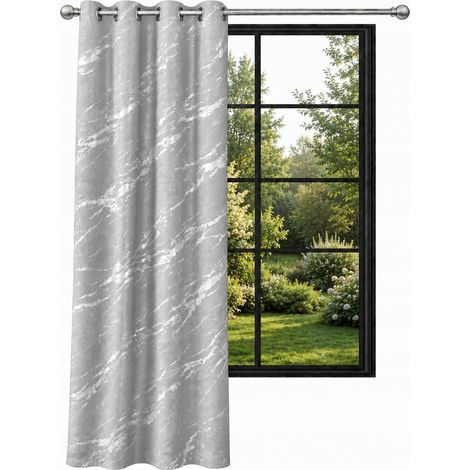 Cortina de terciopelo de 140x250 cm, gris claro con ojales plateados para salón. (1/5)