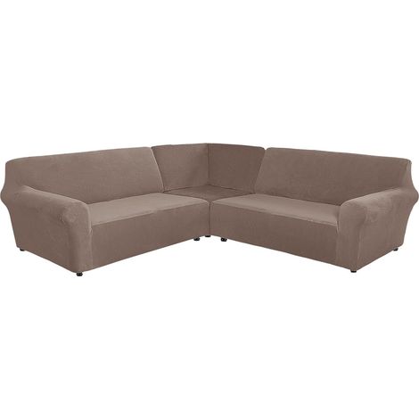 L-shaped velvet corner sofa cover for the living room, super soft, stretchable, non-slip U-shaped corner sofa cover for pets and cats (7-seater, brown) (1/5)
