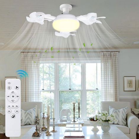 Ventilateur plafonnier 2-en-1 ampoule LED E27 40W, télécommande, 3 vitesses, 3 températures de couleur, angle réglable (1/5)