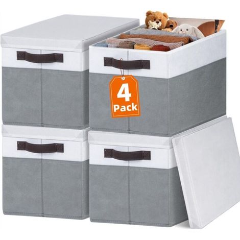 Large storage baskets with lids, set of 4 storage baskets for organizing shelves, baby rooms, home closet organizers, clothes bins, toys. (1/4)