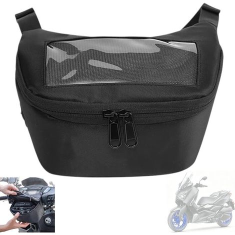 Sacoche de guidon pour moto - Sacoche de selle - Sacoche de guidon - Noir - 21 x 12 x 13 cm - Sacoche étanche pour guidon de vélo - Convient aux vélos et vélos électriques - Sac étanche avec écran tac (1/5)