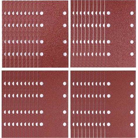 Lot de 40 feuilles abrasives 93 x 185 mm avec 8 trous pour ponceuse excentrique Grain 40/60/80/120 (1/5)