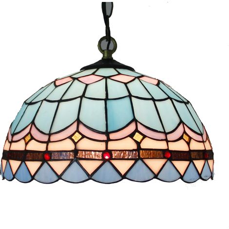 Lustre suspendu vintage en vitrail fait main – hauteur réglable, douille E27, pour salon, chambre et salle à manger-Style 5 (1/5)