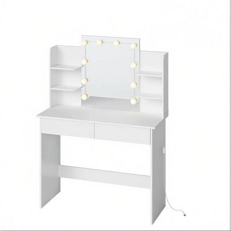 Tavolo da trucco bianco con specchio LED e 2 cassetti (1/5)