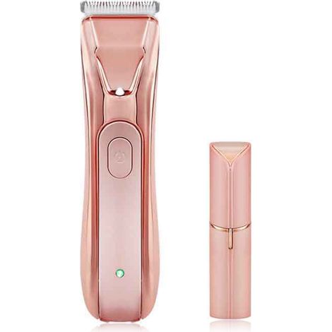 Tondeuse bikini électrique 2 en 1 pour femme, rasoir rechargeable avec lumière pour le visage et les parties intimes, rose, lot de 2 (1/5)