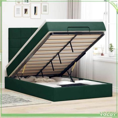 Cadre de lit ottoman - 3314315 - 120x200 cm - Velours vert foncé - Rangement hydraulique & LED (1/5)