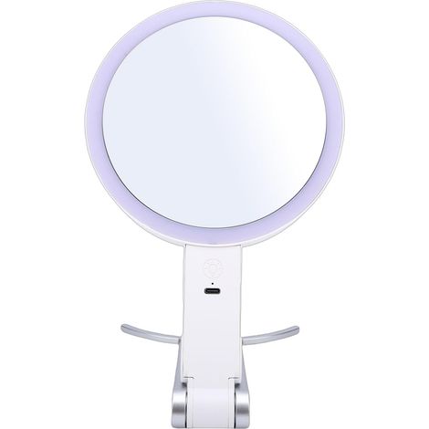 Miroir de Maquillage LED, Miroir de Courtoisie Double Face à Grossissement 30X avec Lumière, Support en Forme de C, Batterie Rechargeable pour la Maison et Les Voyages (1/4)
