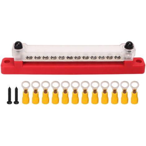 DEESSE SHOP-Barre Omnibus à 12 Bornes, Bornier de Distribution d'énergie Durable, Résistant à l'usure, Faible Résistance, Haute conductivité pour les Navires (rouge). (1/5)