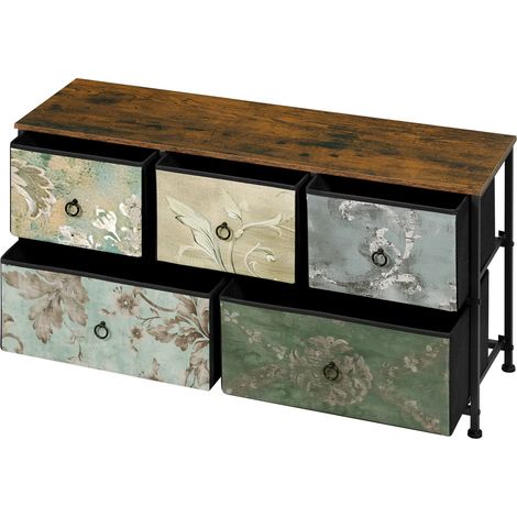 Armoire de rangement avec 5 tiroirs en métal et tissu, motifs floraux, 100x54x30 cm (1/5)