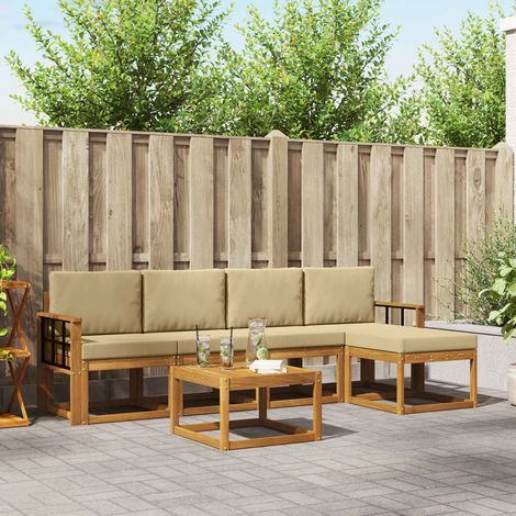 Outdoor-Sofagarnitur 6 pcs Natur und Beige Massivholz Akazie (1/5)