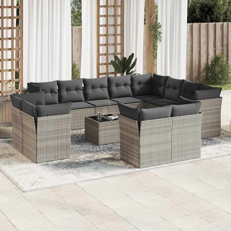 vidaXL Set Divani Giardino 13 pz con Cuscini Grigio Chiaro Polyrattan (1/3)