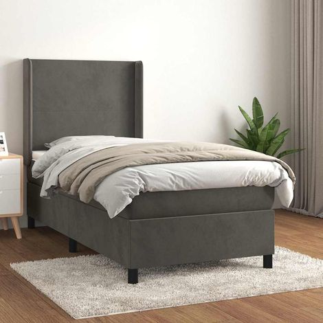 Cama box spring con colchón terciopelo gris oscuro 90x200 cm (1/5)