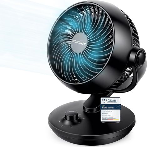 Ventilateur de Table Silencieux 24dB, Ventilateur Bureau de Circulation d'air Turbo - 80° Oscillation Horizontale - 100° Réglage Vertical - 3 Vitess - Pour Chambre à Coucher/Bureau/Cuisine (1/5)
