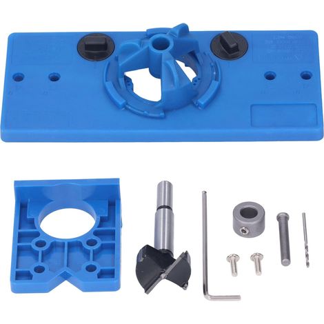 Kit de Gabarit de Charnière Dissimulée de 35 Mm, Scie Cloche de Charnière, Guide de Perçage, Jeu de Forets, Ouvre-trou de Porte, Perforateur de Trou de Porte de Placard(bleu)