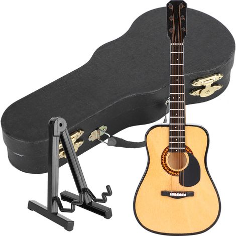 Miniature Guitare en Bois avec Étui et Support - Décoration pour Maison de Poupée Musicale (1/5)