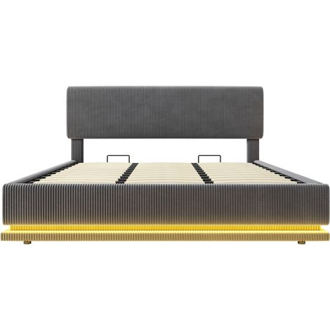 Lit capitonné 180x200 cm gris foncé en tissu corduroy avec LED et USB-C (1/5)