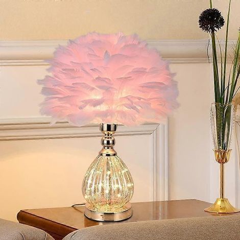 Lampe de table à plumes, décoration romantique et artistique pour chambre à coucher, lampe de chevet avec éclairage à intensité variable 3 couleurs, lampe de bureau élégante, cadeau idéal pour la fami (1/4)