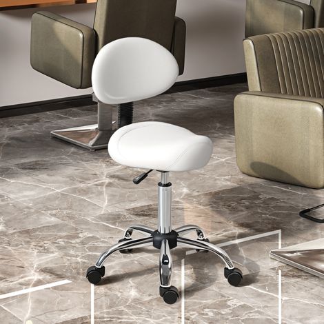 Sgabello girevole con schienale e ruote, sedia regolabile per saloni di bellezza e studi di tatuaggi, 50x50x83-98 cm, bianco (1/5)