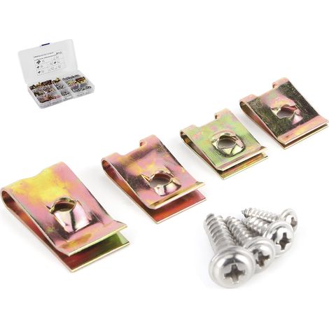 Assortiment d'écrous et clips en U antirouille pour garnitures intérieures automobiles avec vis en acier inoxydable (1/5)