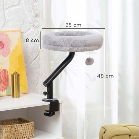 Cuccia per gatto da scrivania con morsetto, girevole 360°, grigia