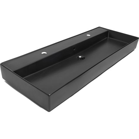 Swiss Aqua Technologies SAT Infinitio Waschbecken 121,4x46,9 cm mattschwarz zwei Hahnlöcher (SATINF12046BKM)